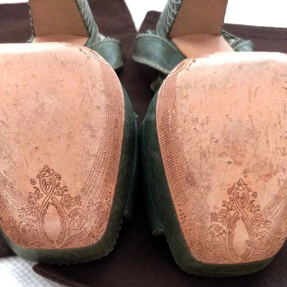 Elie Tahari Distressed Green Leather Platform Chunky Heeled Sandals Size 10 EUC - Picture 3 of 9
